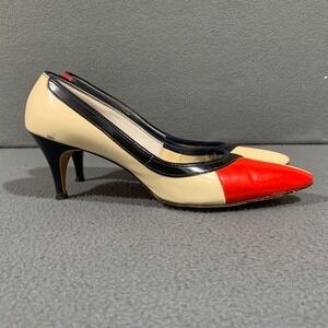 Smartaire Vintage 60s Colorblock Pumps Red Cream Navy Blue Kitten Heel Size 6 AA